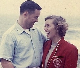 August 1955. Phyllis and John on honeymoon going up the Atlantic Coast to Nova Scotia